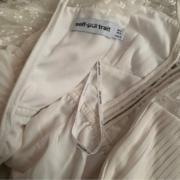 NEW Self-Portrait Chiffon Lace Tiered Mini Dress White Ivory | size UK 8 / US 4 - Picture 14 of 16